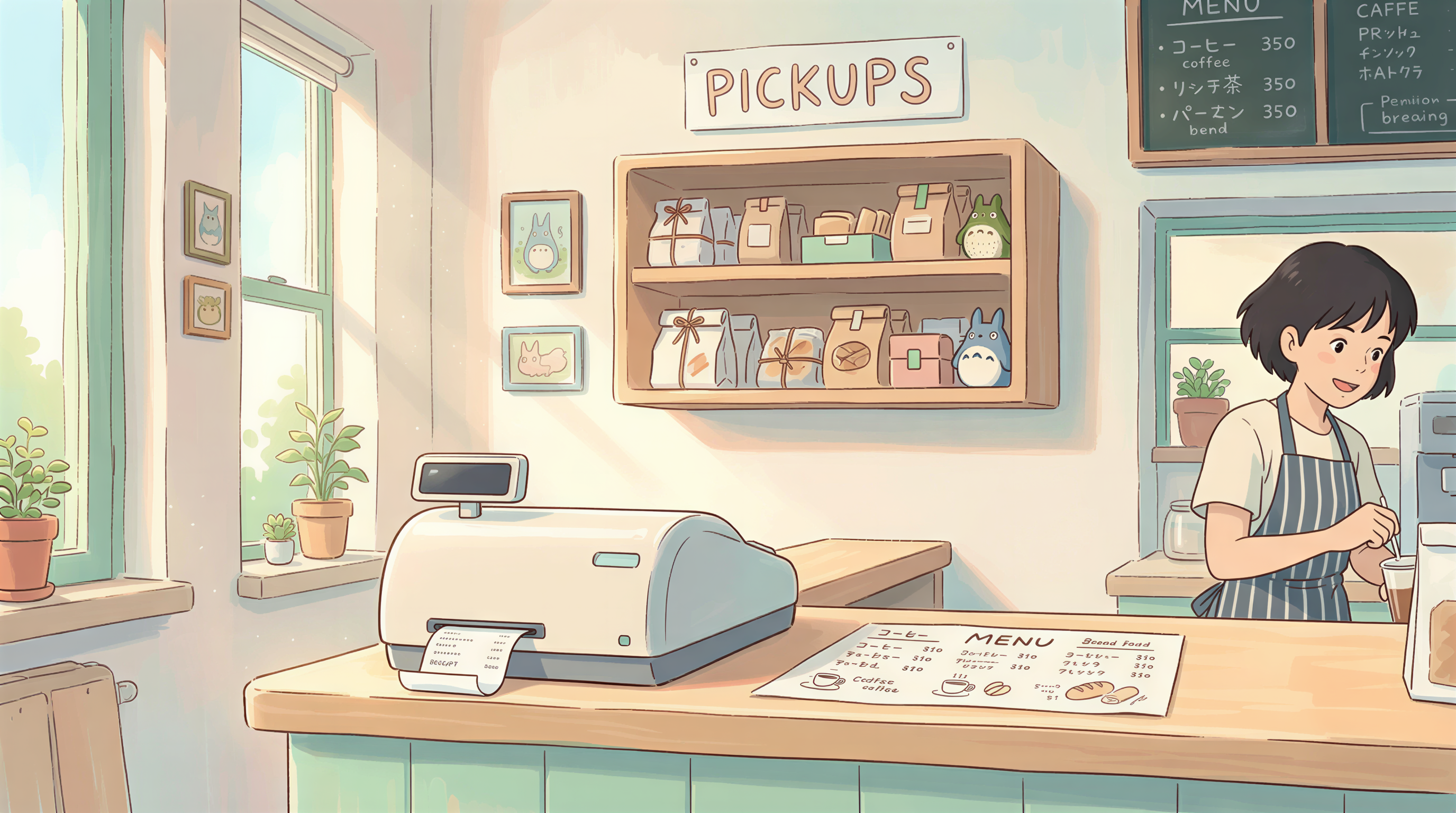 A dual-printer setup in a cafe with one in the kitchen and one at the front counter.
