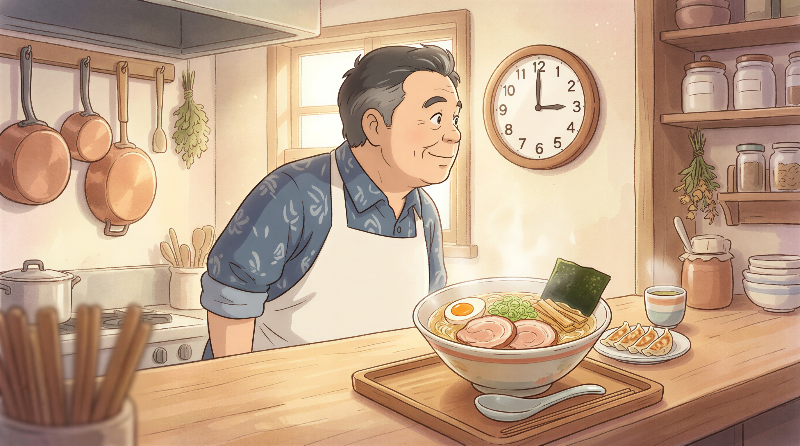 A chef carefully timing a dish in a kitchen to ensure it is hot and fresh for a pickup customer.