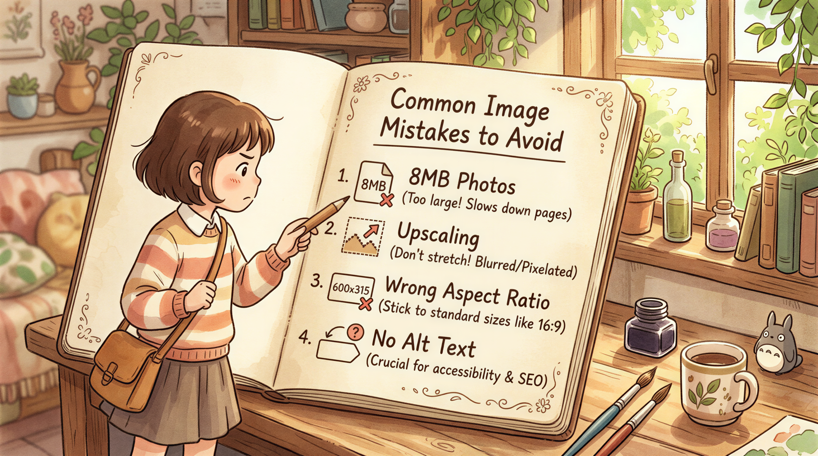 Checklist image highlighting common WordPress image mistakes for 2026