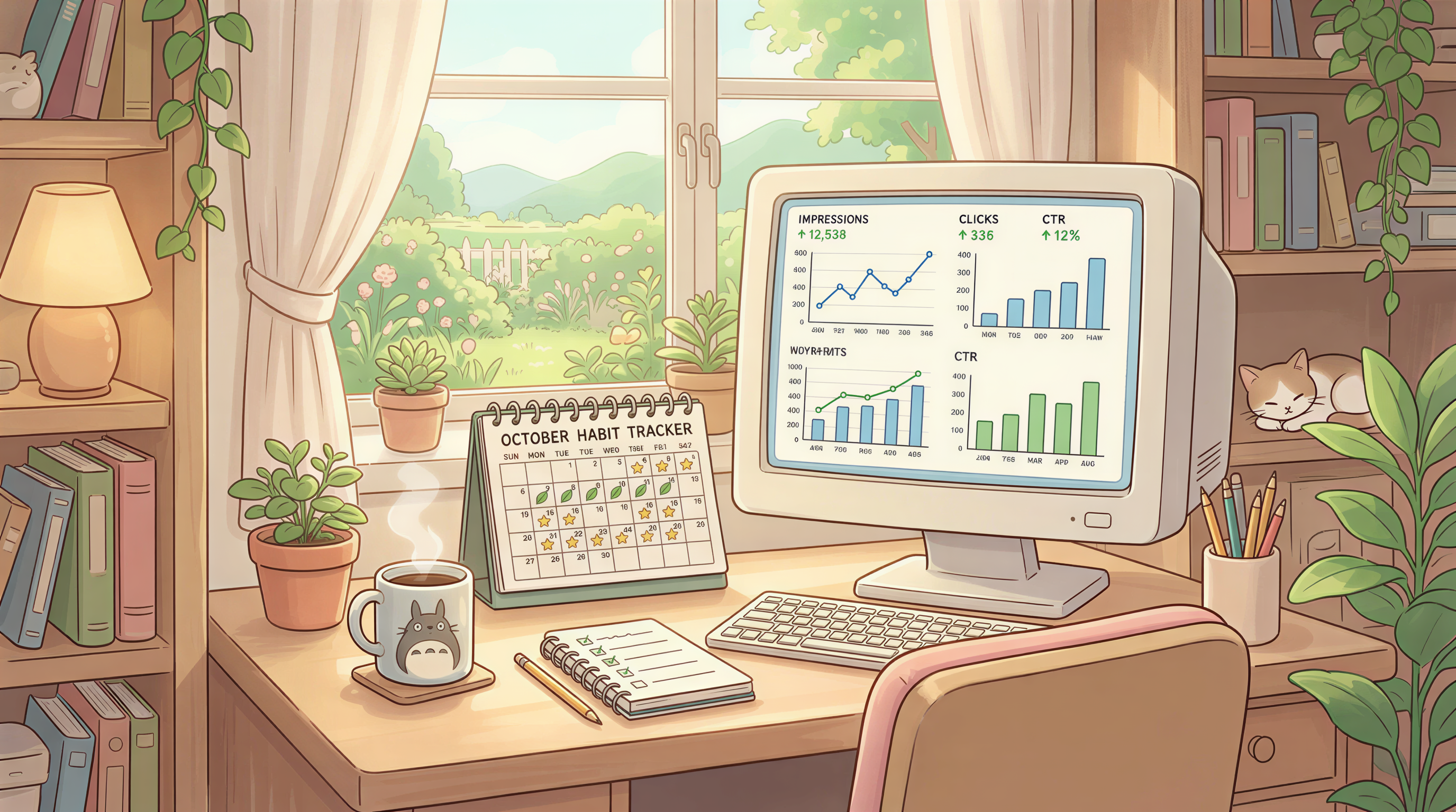 Monitor displaying Google Search Console metrics with charts