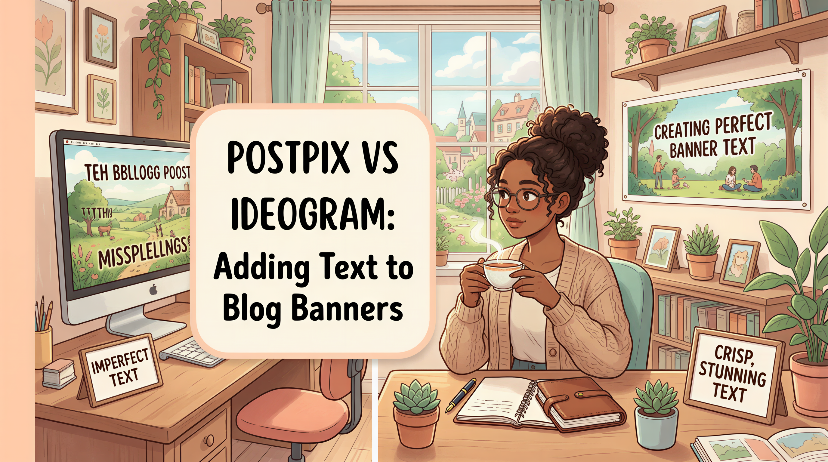 Postpix vs Ideogram banner illustrating text-in-image trade-offs for blog banners