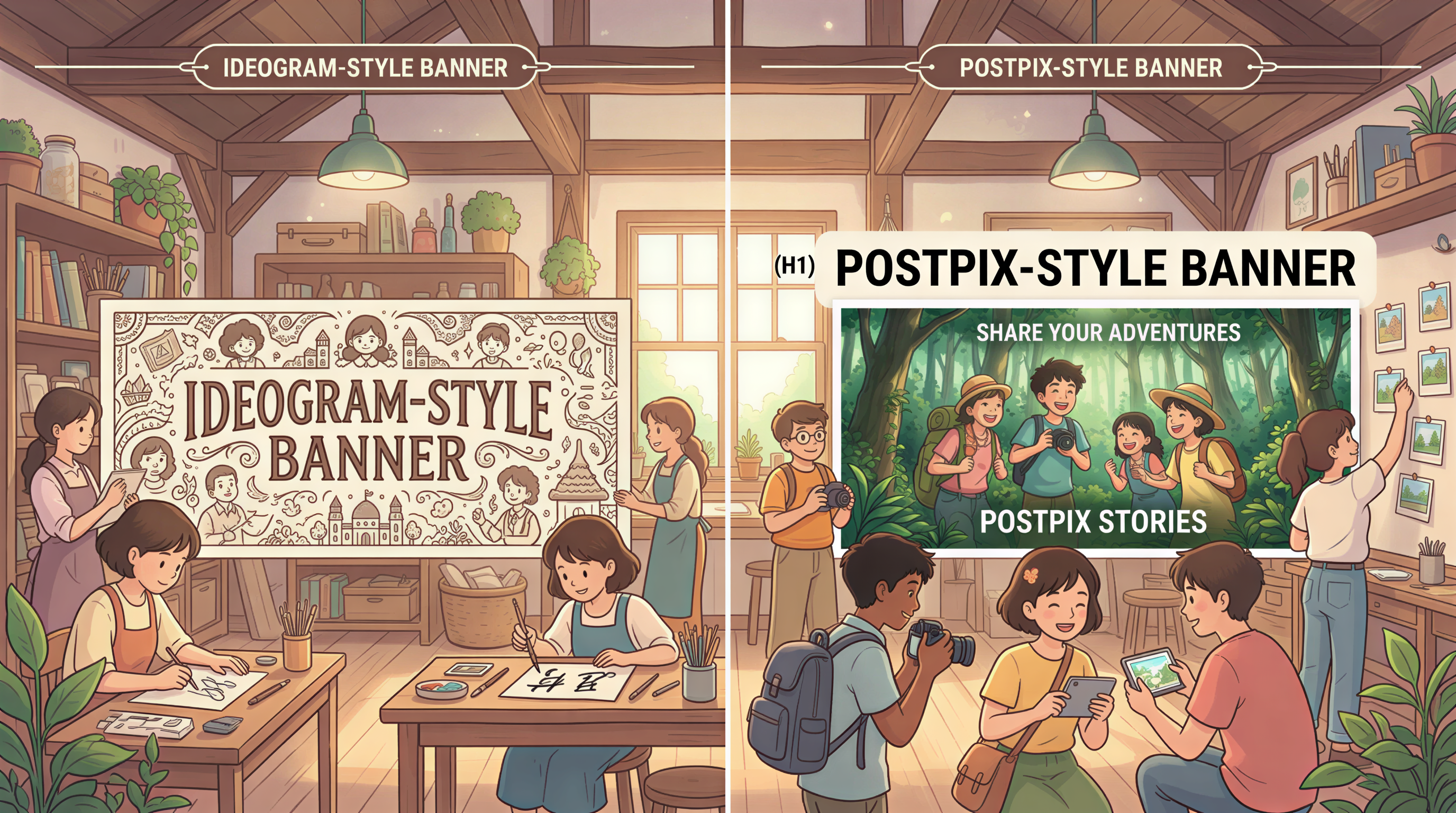 Side-by-side banner comparison: Ideogram vs Postpix approach