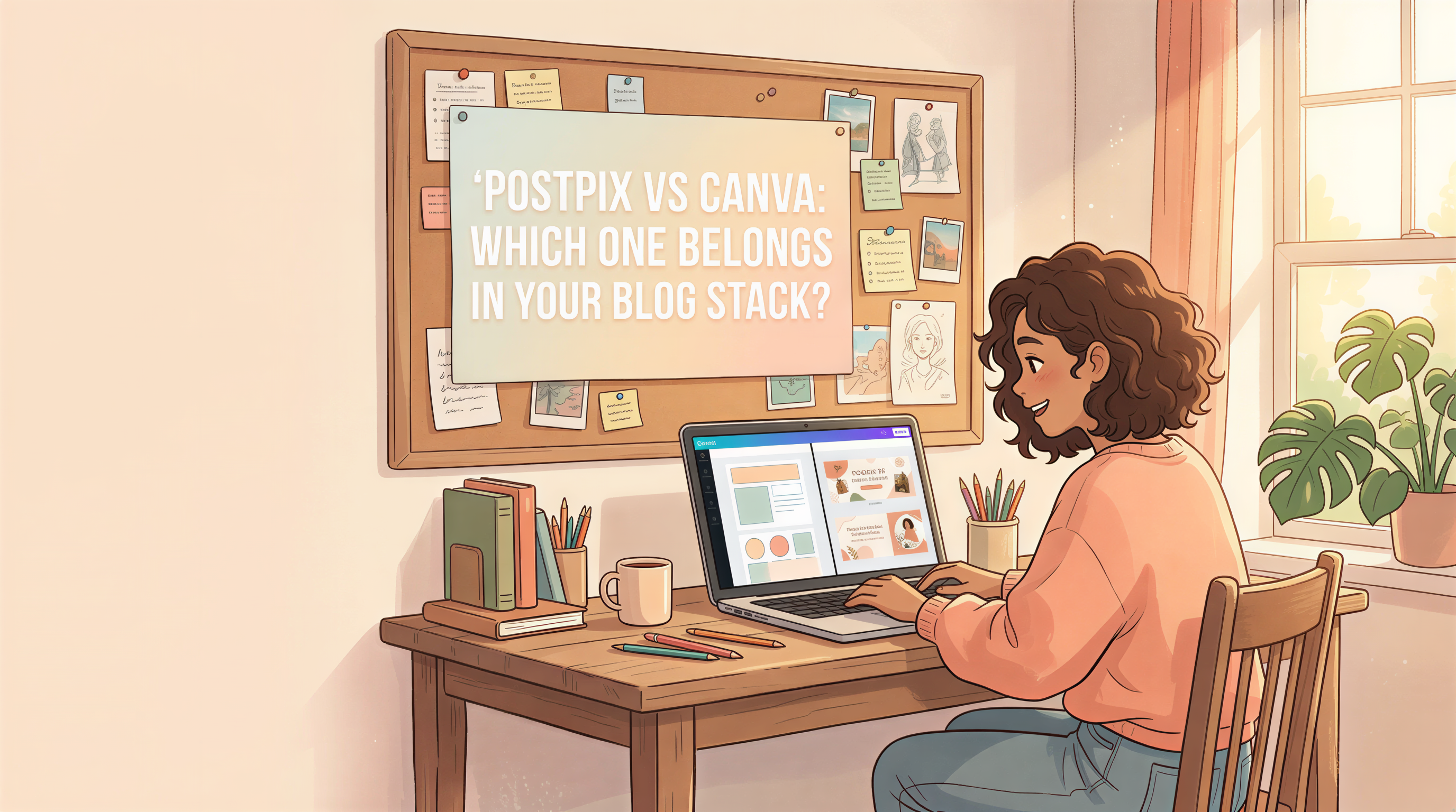 Poster-style banner comparing Postpix and Canva for blog visuals