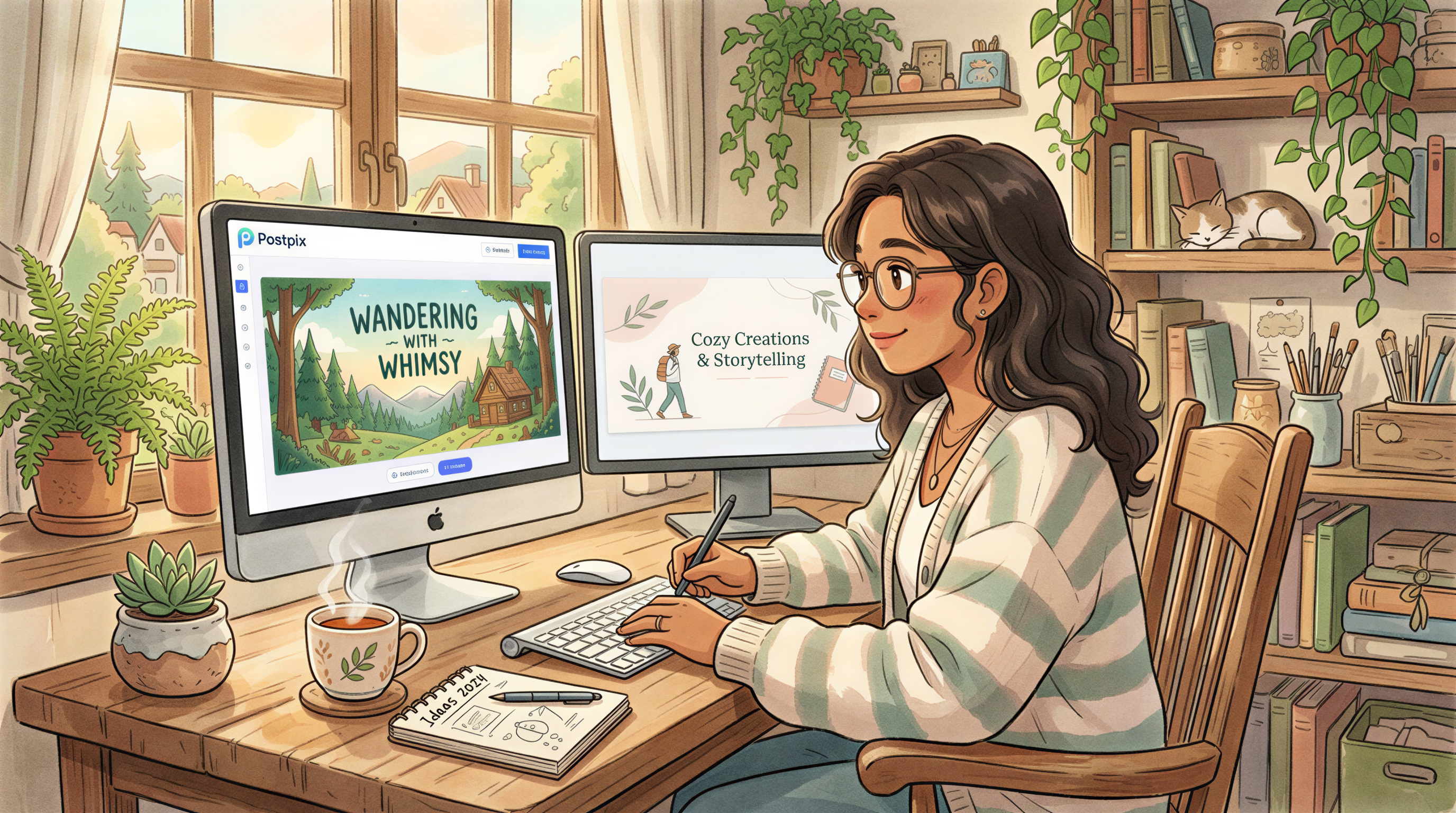 Postpix strengths for blog headers and inline images in a cozy Studio Ghibli setting