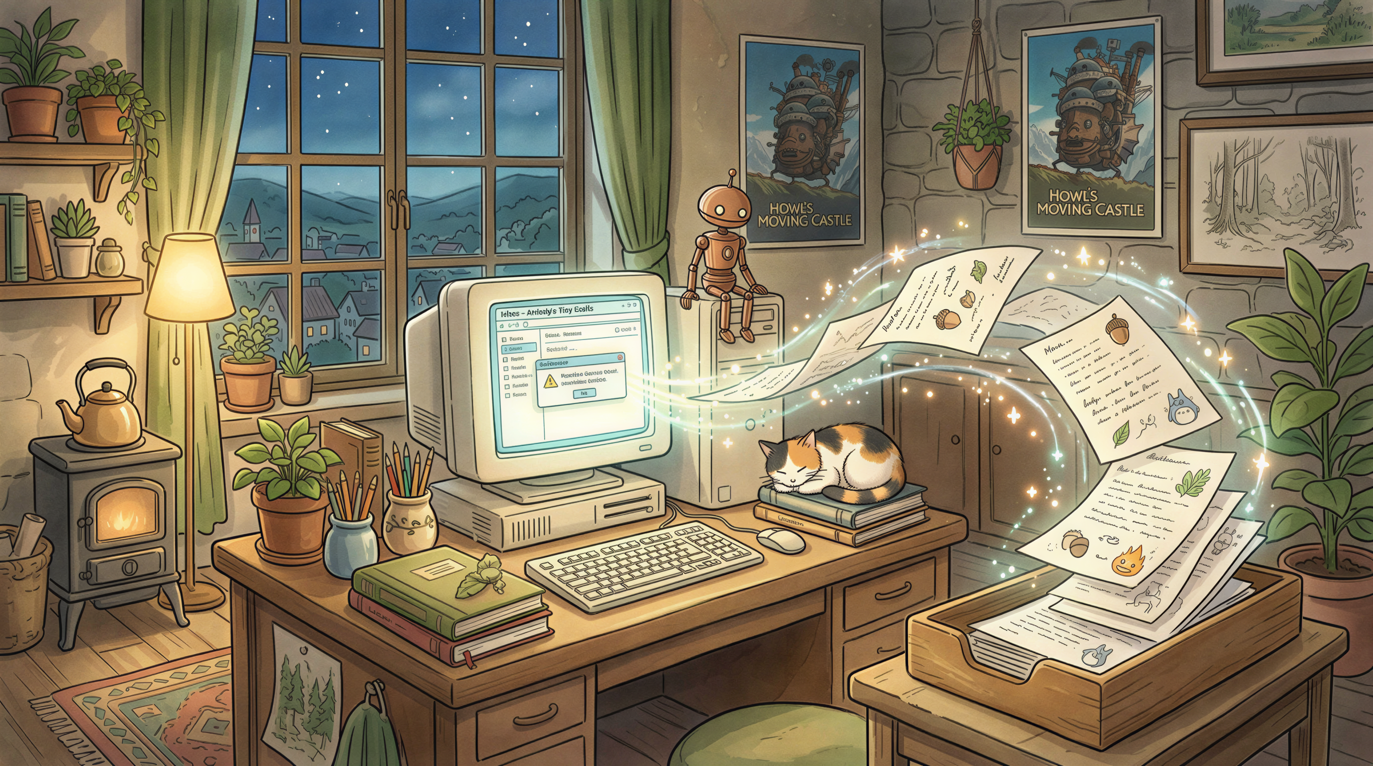Conceptual image of automated email-to-print software working for a shop