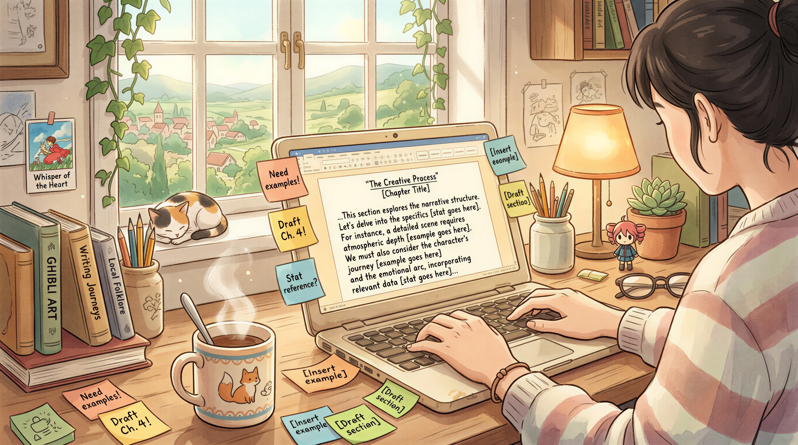 Writer drafting blog sections with placeholders ([stat goes here])