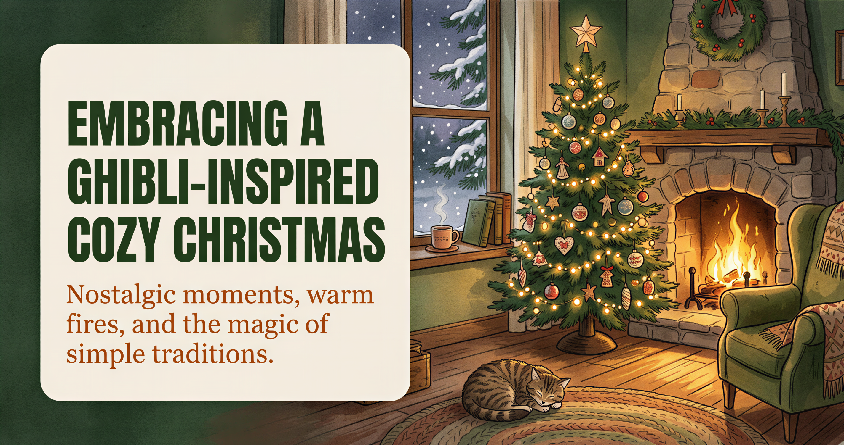 Holiday blog banner templates featuring Christmas, NYE, Hanukkah in Studio Ghibli style