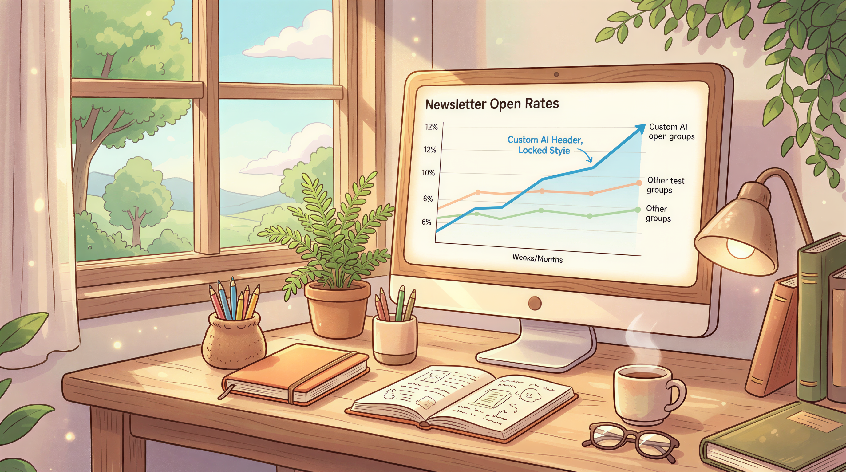 Open rate patterns showing AI header with locked style performing best