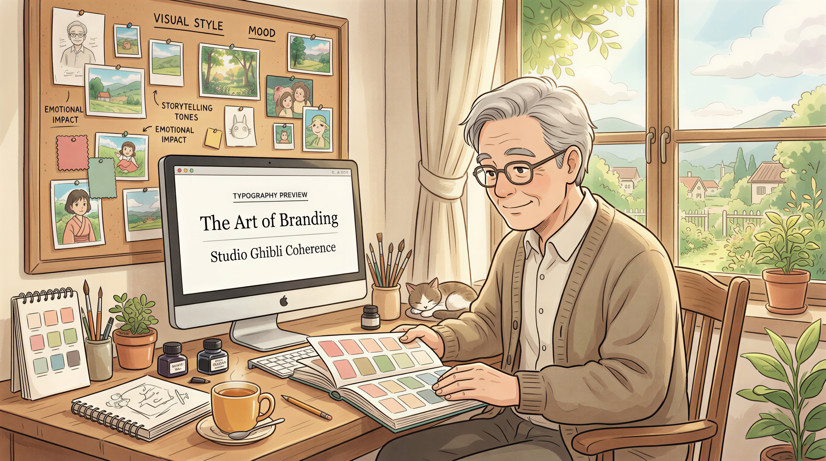 Founder studying color, image style, and typography to lock branding across channels