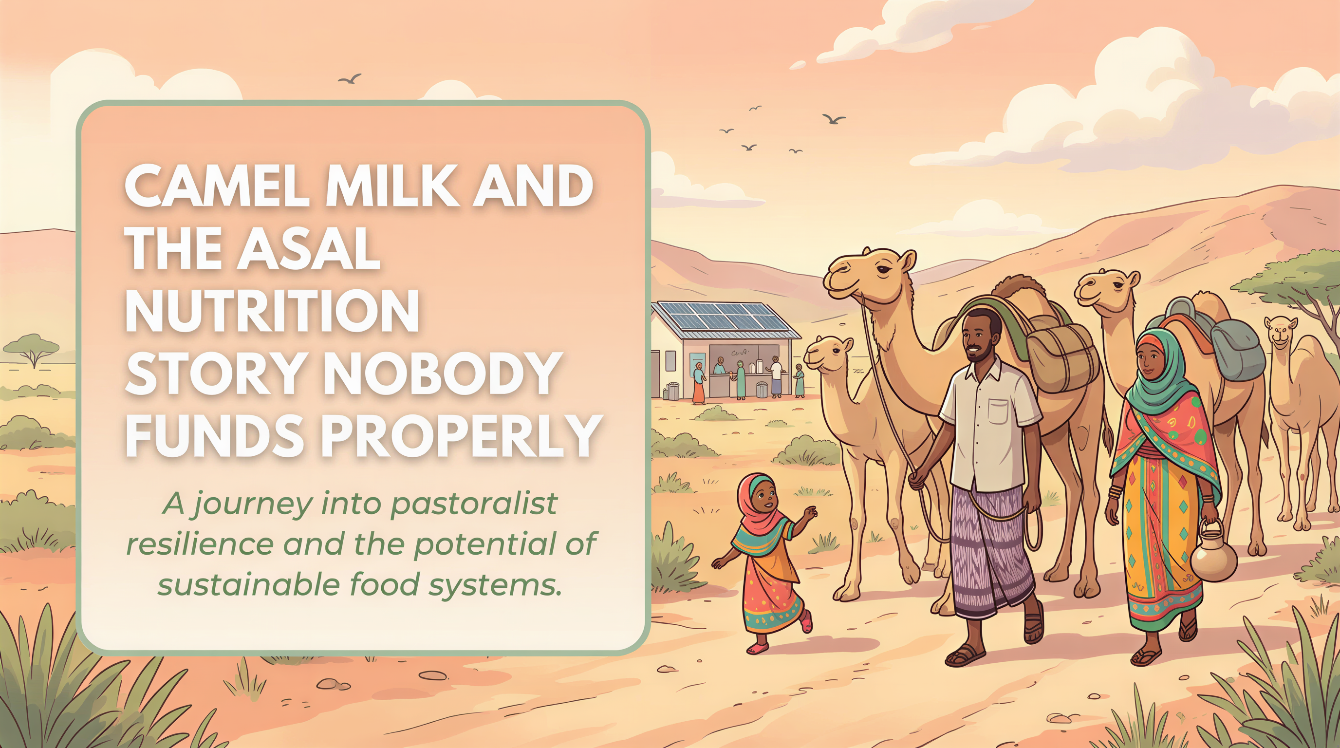 Studio Ghibli banner illustrating camel milk as a public health asset in ASAL Kenya