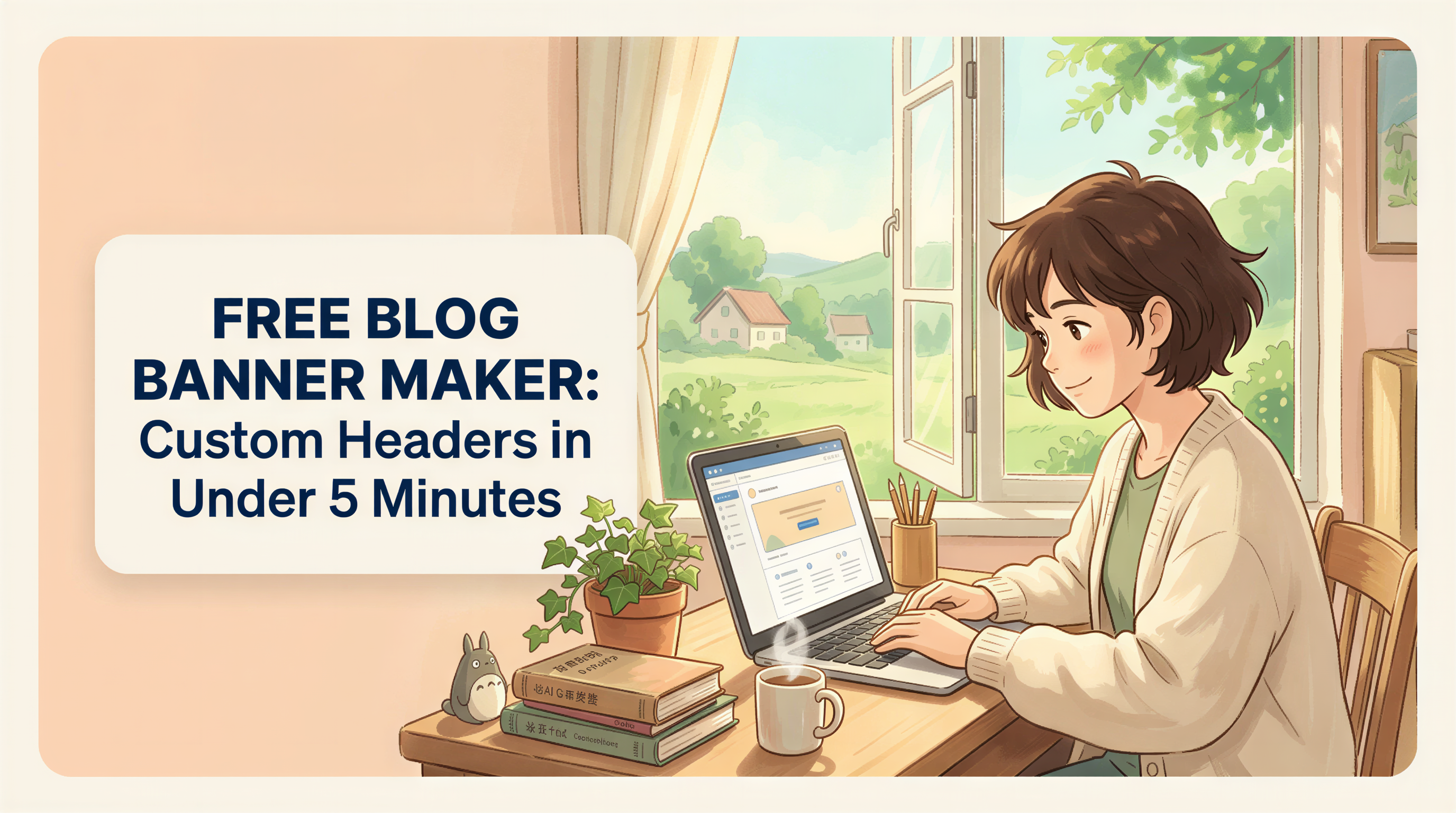 Studio Ghibli-inspired banner for Free Blog Banner Maker article with custom headers