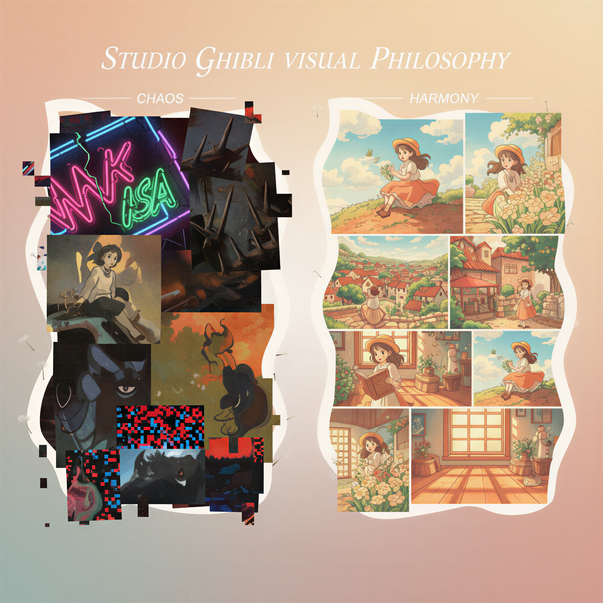 Ghibli style comparison showing chaotic vs consistent visual styles in newsletters.