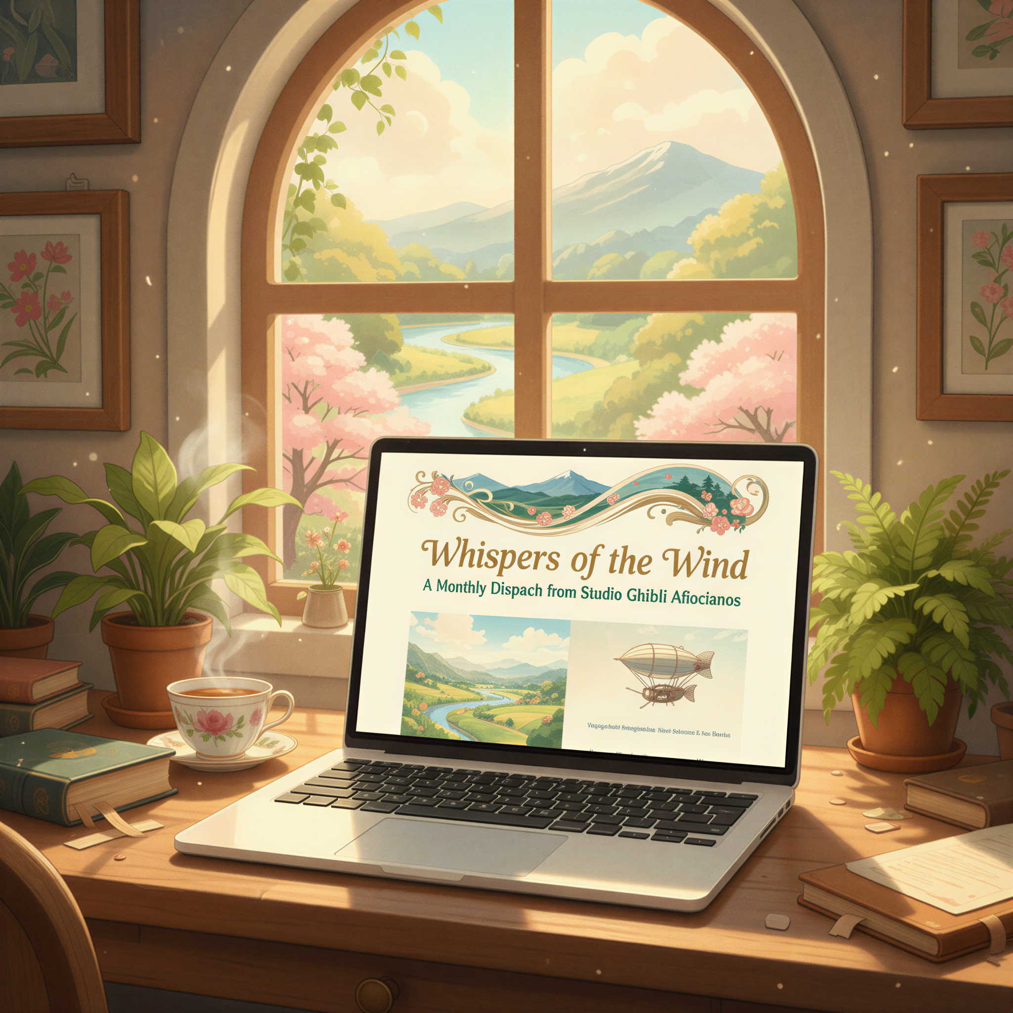 Ghibli illustration of a stunning, branded Substack newsletter displaying custom visuals and section artwork.