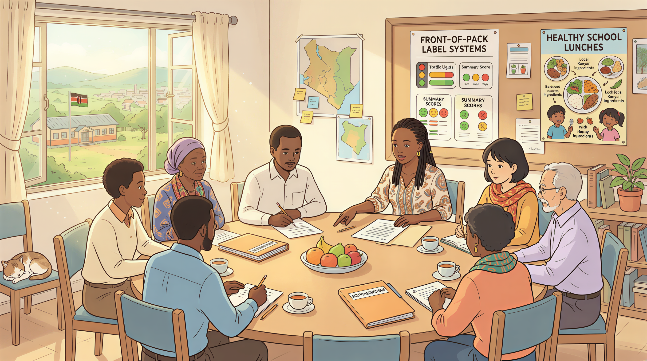 Policy ideas like front-of-pack labels and school meal rules depicted in gentle imagery
