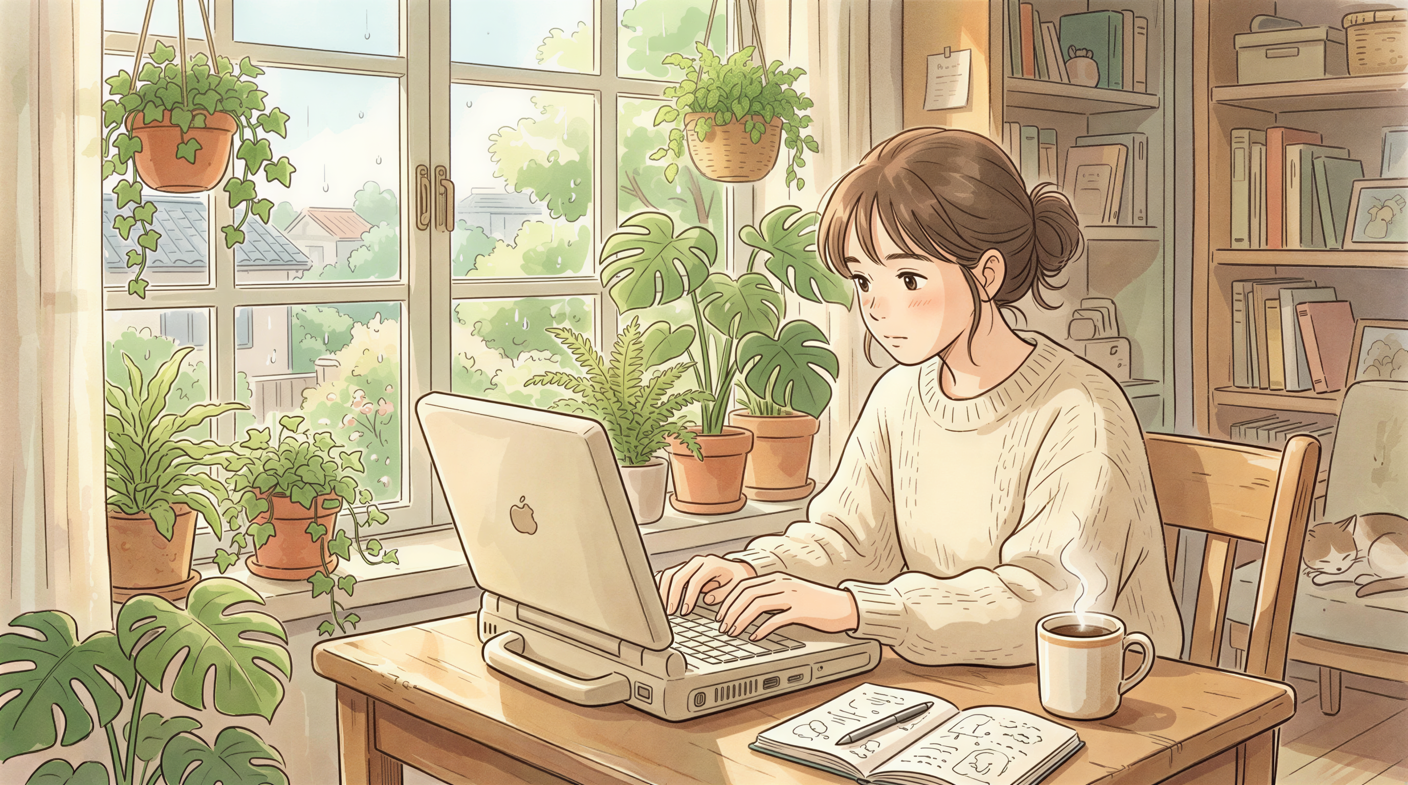 Real person typing a genuine helpful response on a laptop in a cozy room