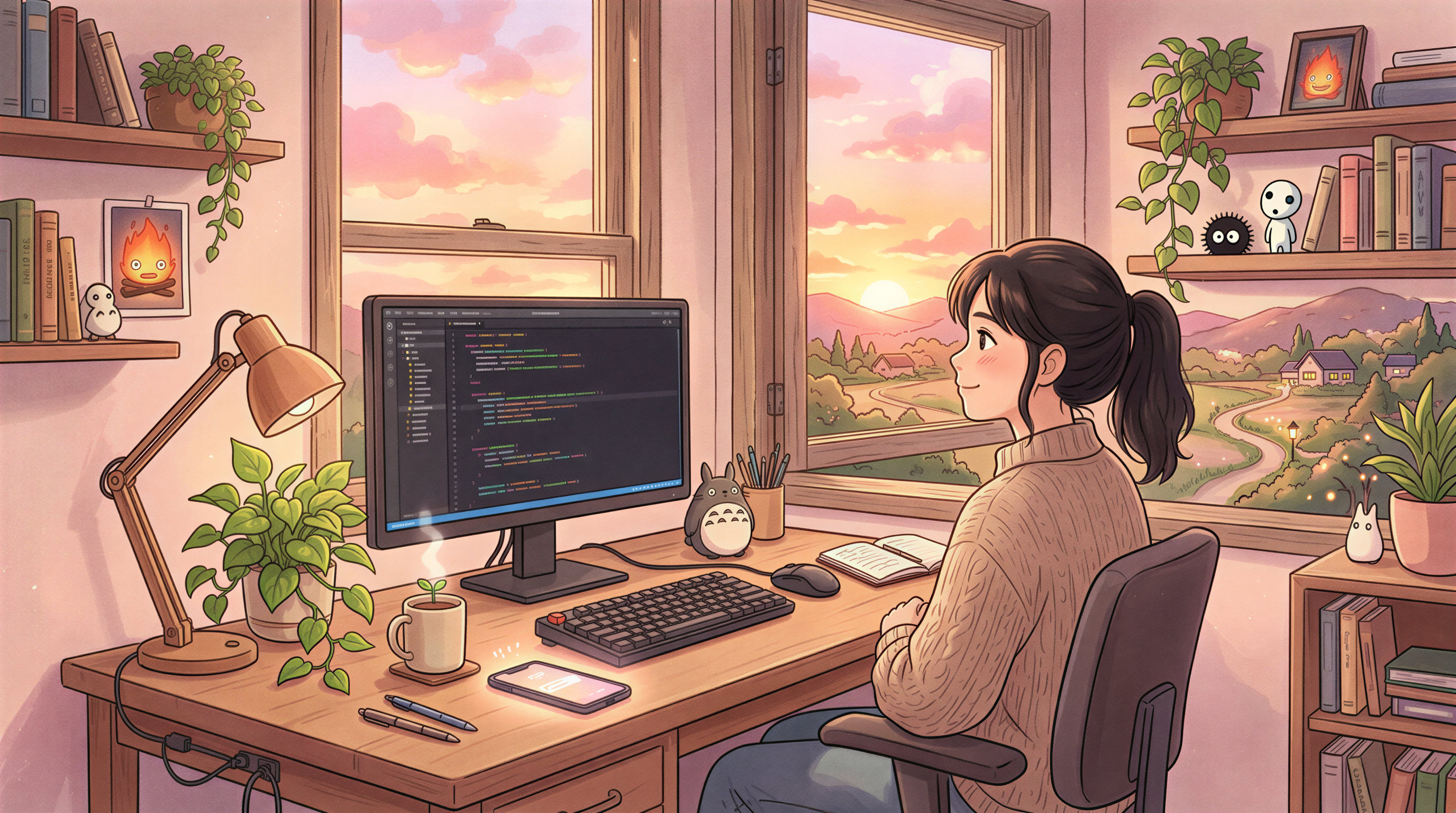 Developer receiving a notification on a phone while working responsibly