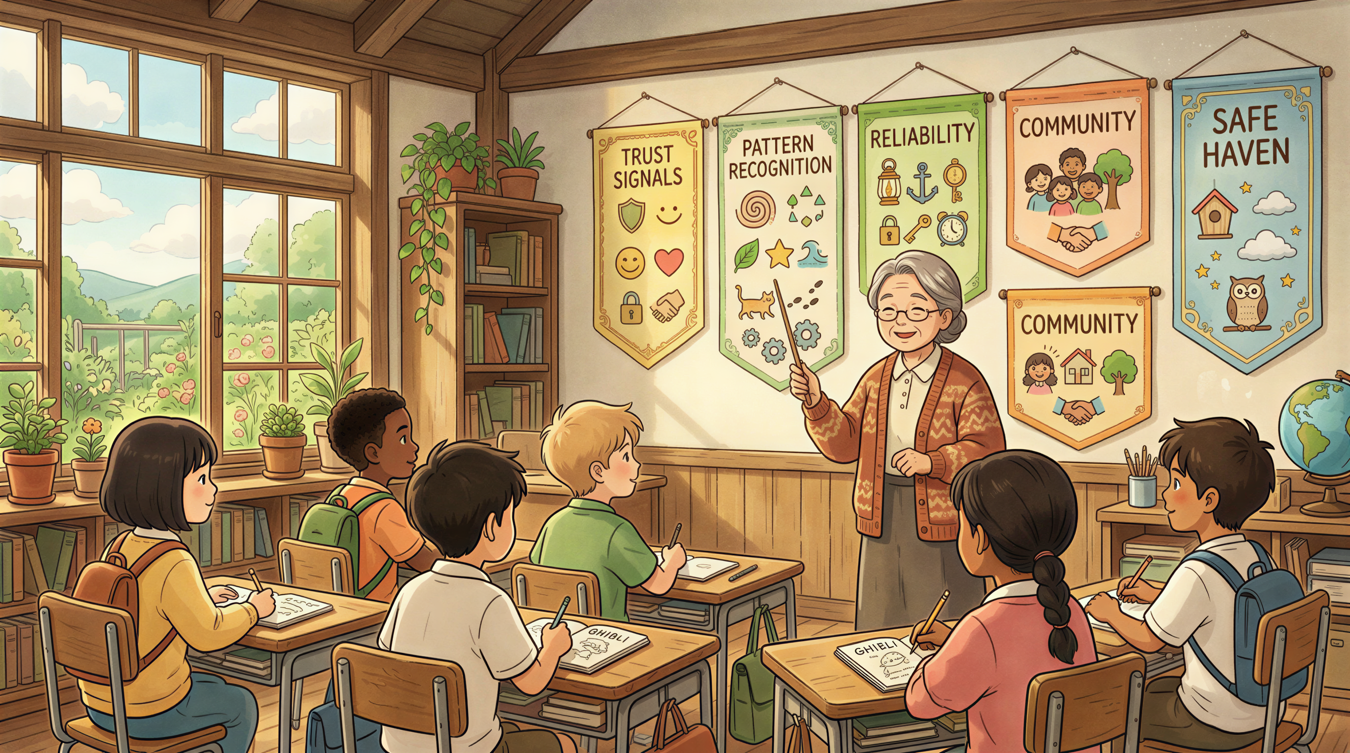 Classroom scene showing consistent course banners patterns for recognition and trust