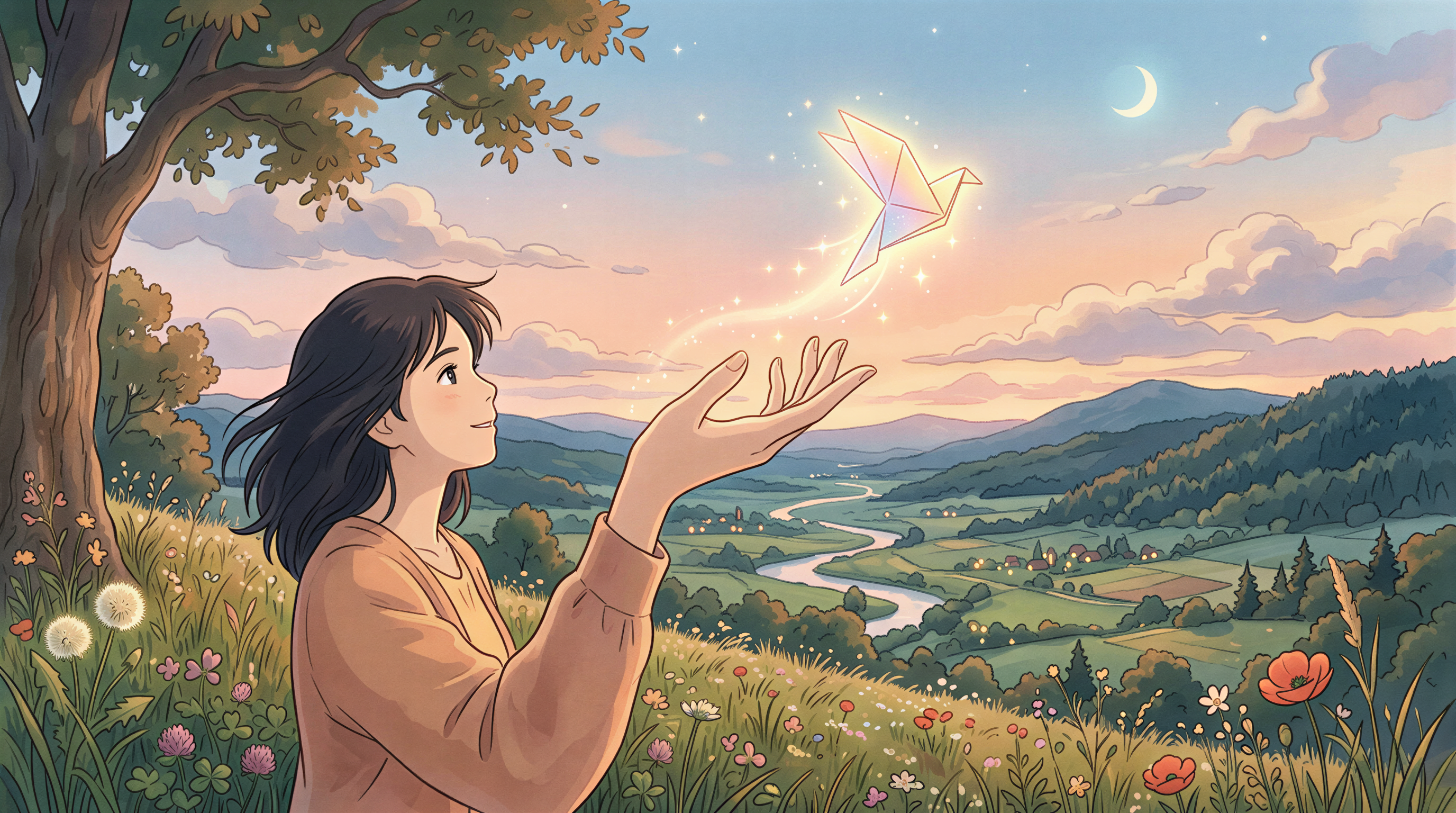 A person releasing a small paper bird that flies away, symbolizing automated social media posts
