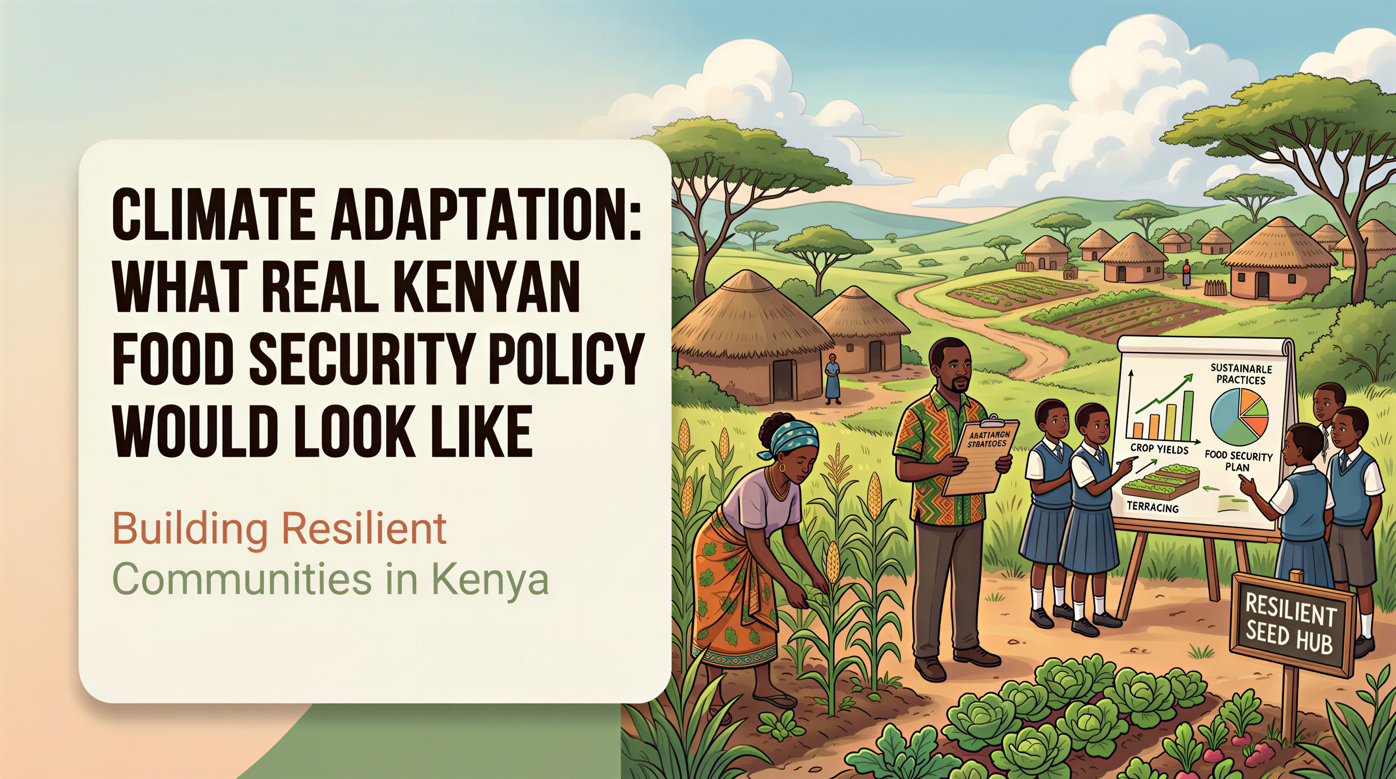 Studio Ghibli-inspired banner about Kenyan climate adaptation and food security policy