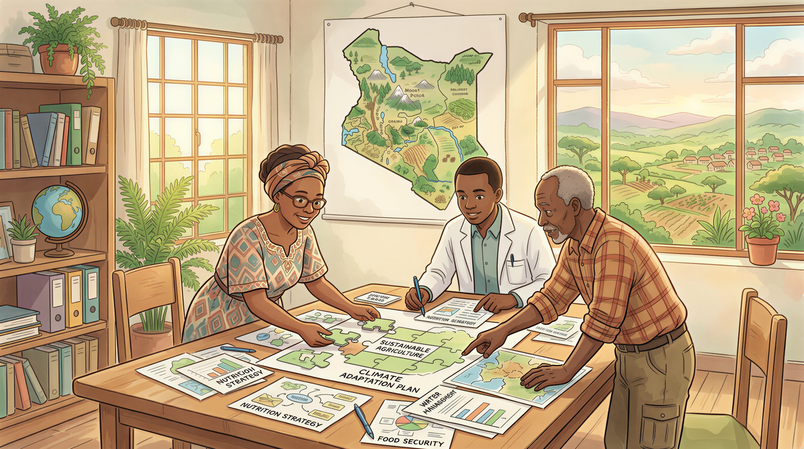 Policy integration gap in Kenya climate and nutrition illustrated as scattered documents