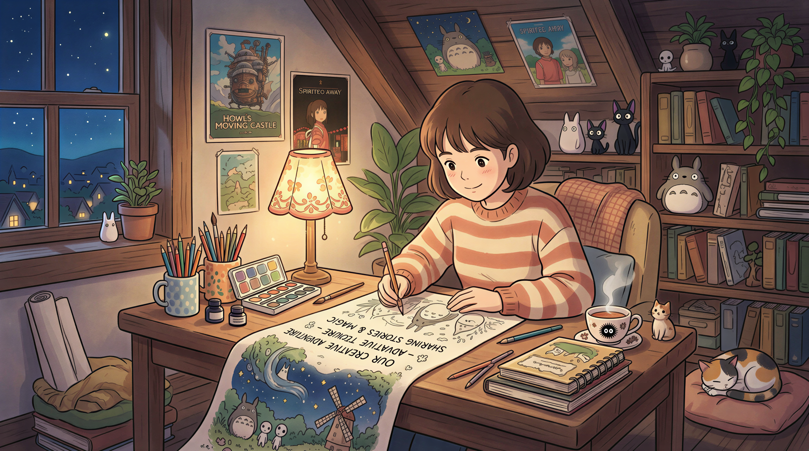 Ghibli-style banner concept for 'Ghibli (Done Right)' with warm storytelling composition
