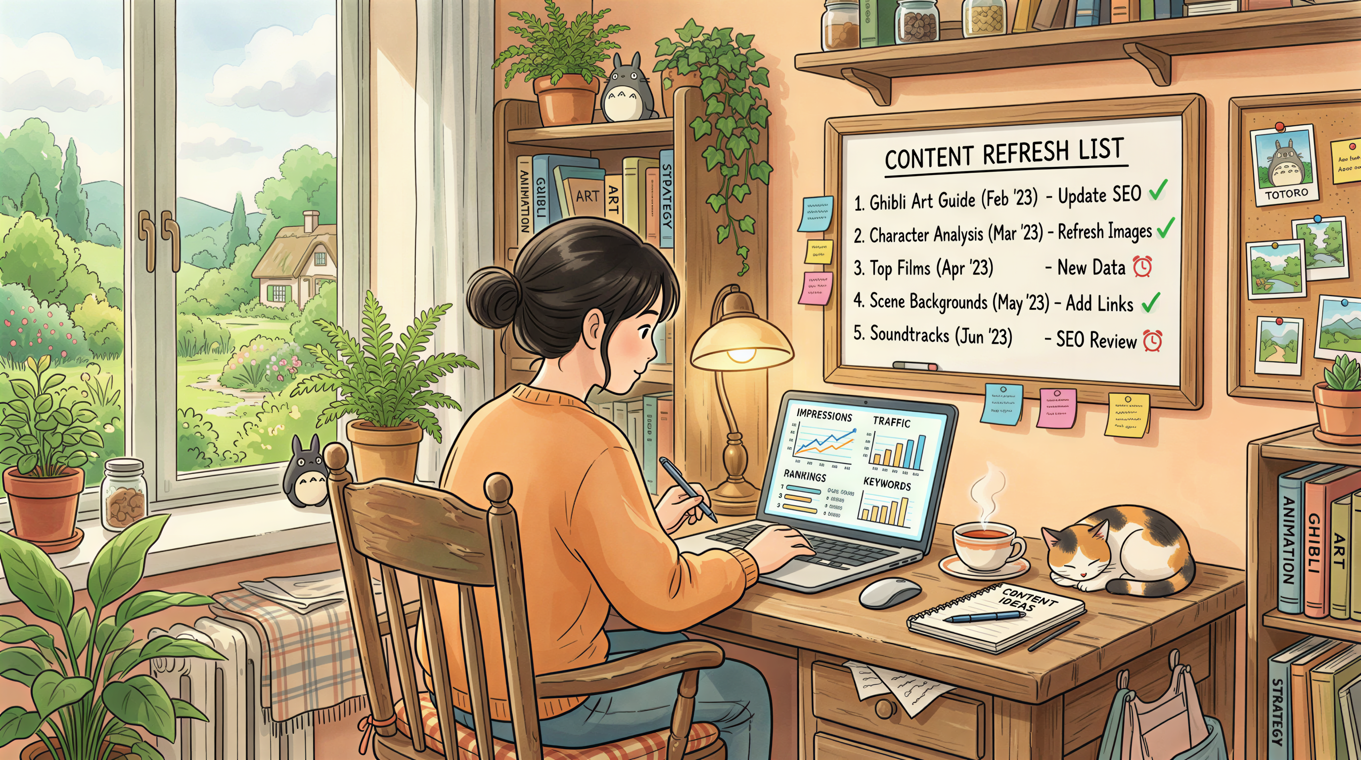 Person analyzing Search Console data to select posts for refreshing