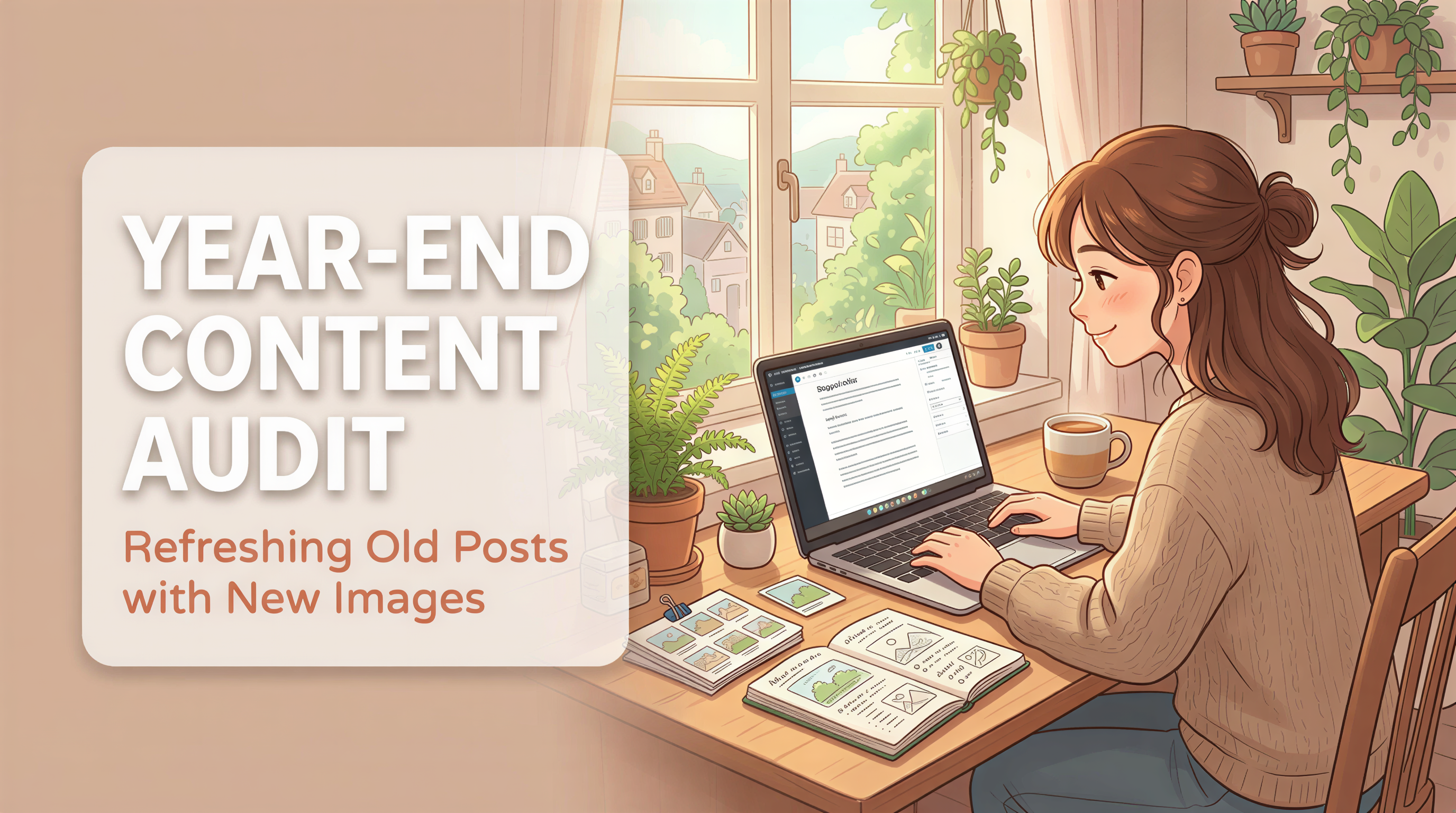 Year-End Content Audit banner: refreshing old posts with new images